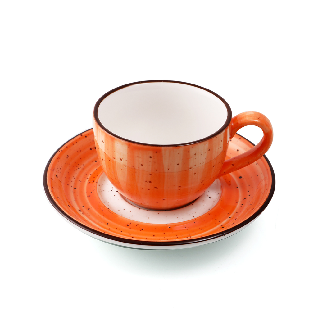 Porceletta Orange Color Glazed Porcelain Coffee Cup & Saucer 80 ml