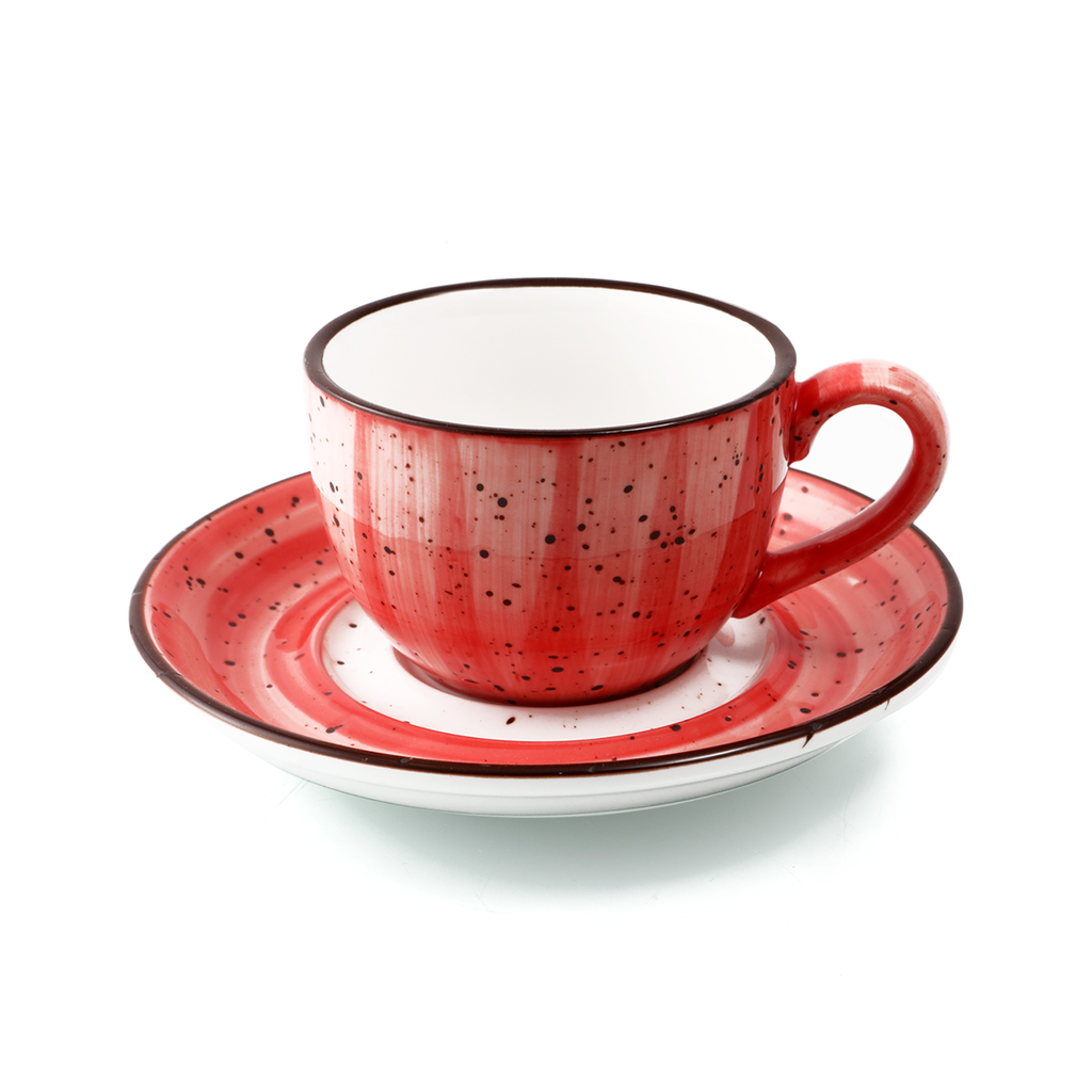 Porceletta Red Color Glazed Porcelain Coffee Cup & Saucer 200 ml