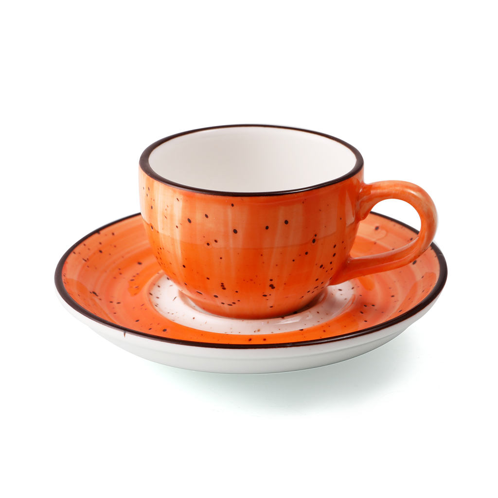 Porceletta Orange Color Glazed Porcelain Coffee Cup & Saucer 270 ml