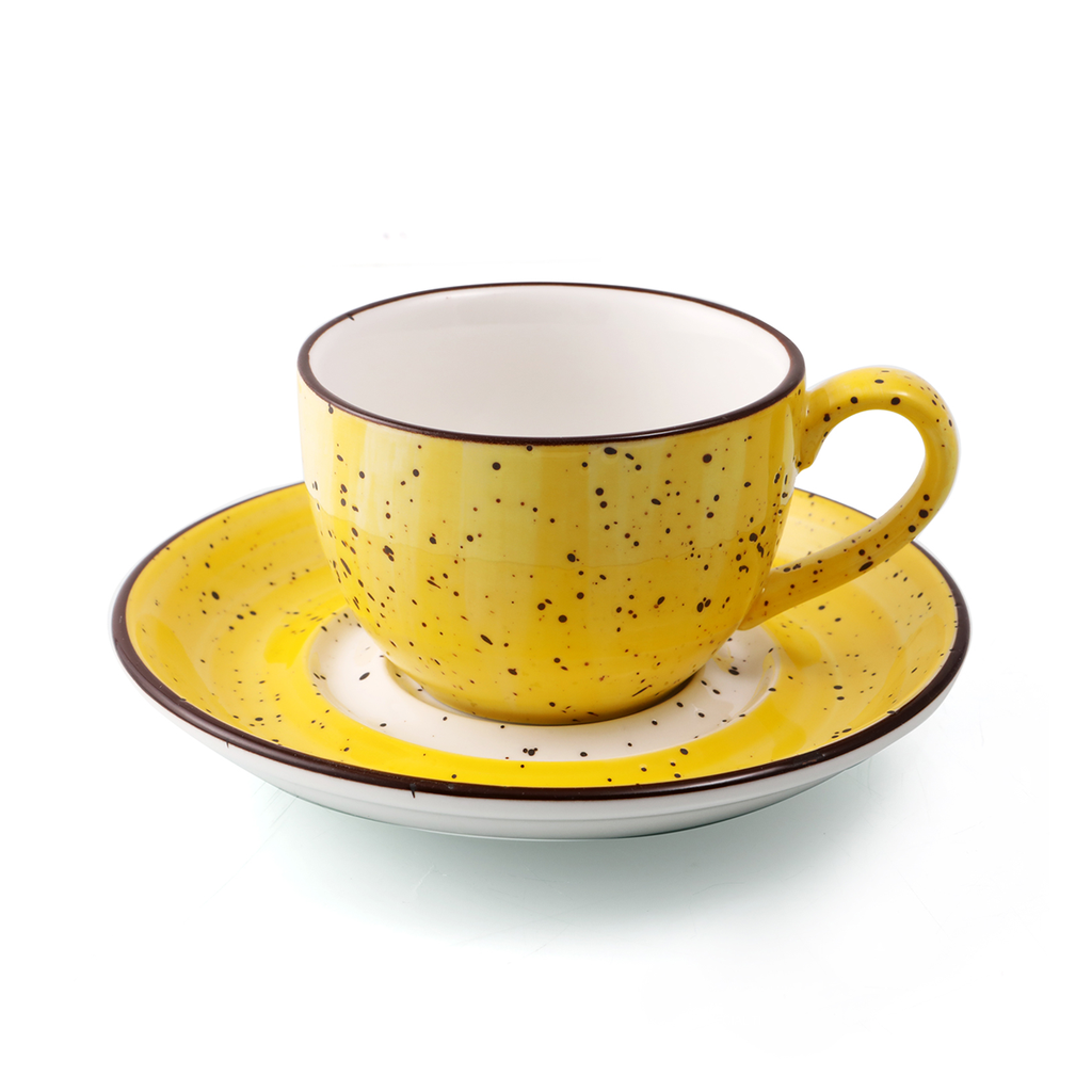 Porceletta Yellow Color Glazed Porcelain Coffee Cup & Saucer 270 ml