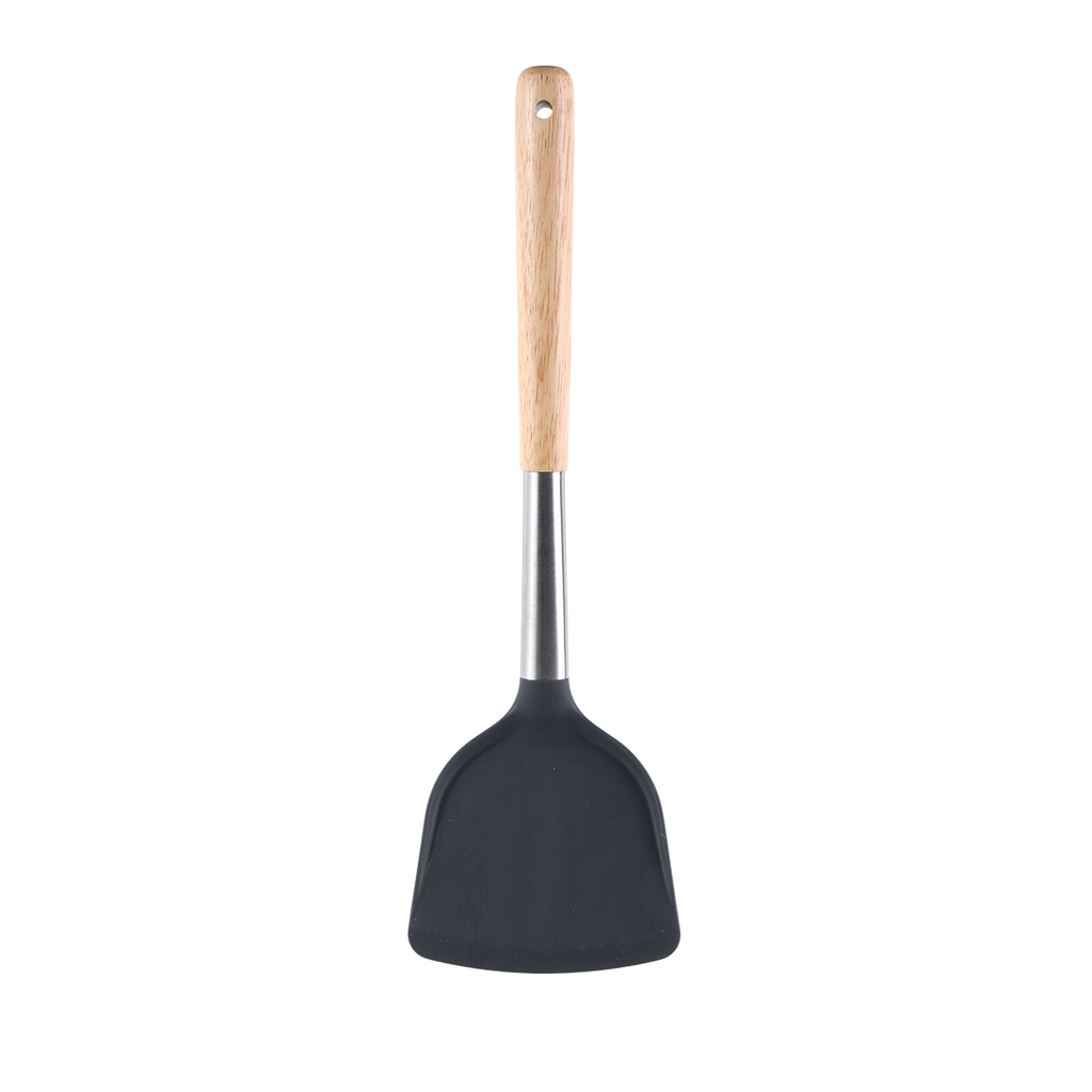Vague Silicone Grey Silicone Turner with Oak Wood Handle
