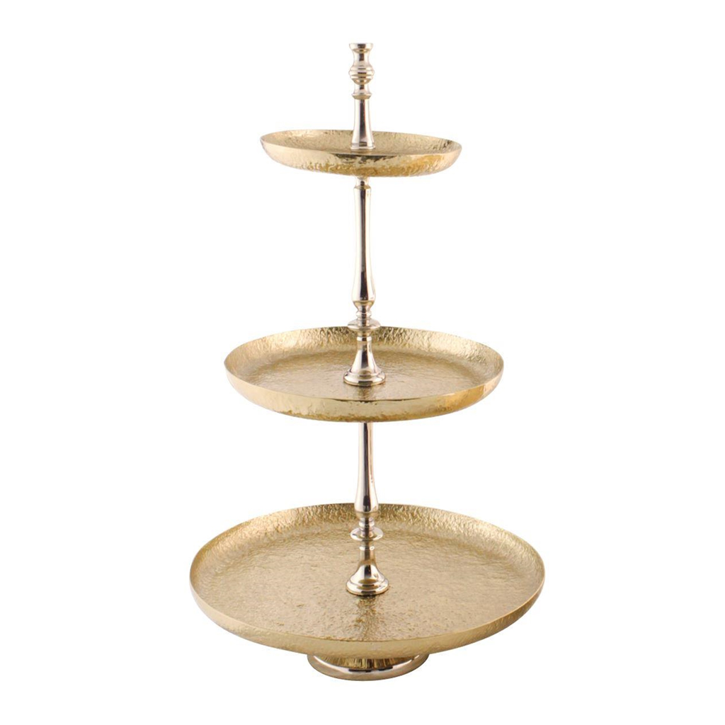 Vague Aluminium Round 3 Tier Stand with Steel Gold Finish 46 cm India