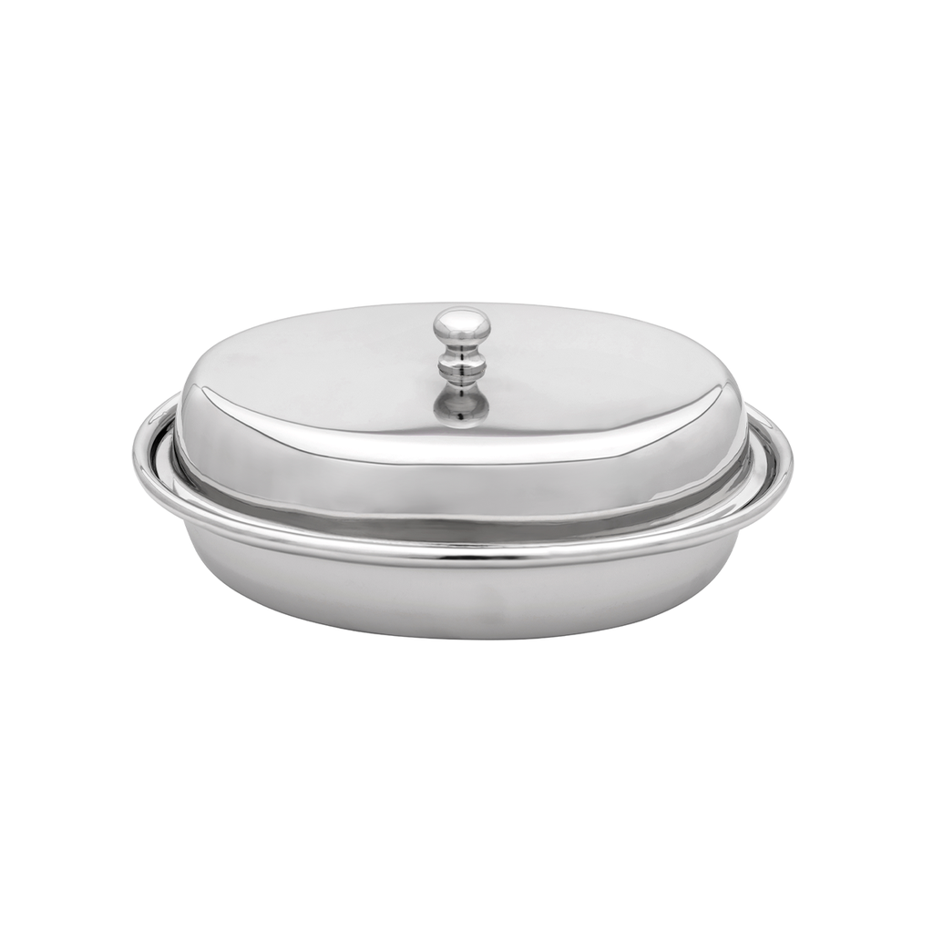 Vague Stainless Steel Entrée Oval Dish with Lid 600 ml