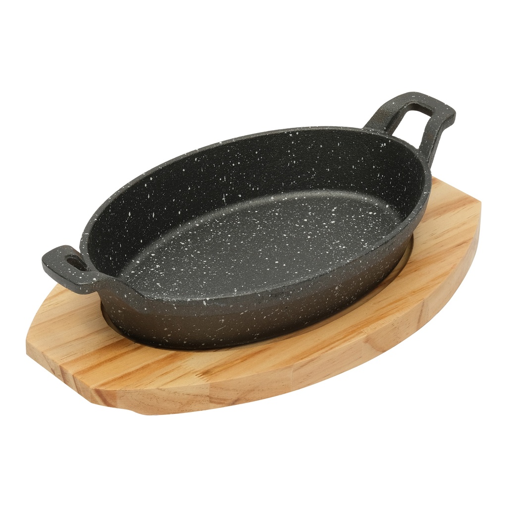 Vague Cast Iron Oval Sizzling with Base 23 cm x 15 cm