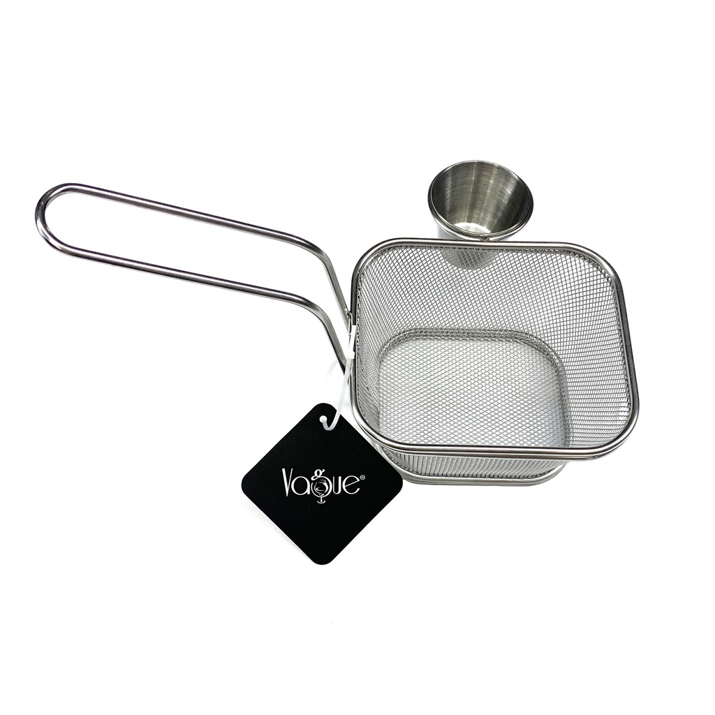 Stainless Steel Fry basket w/ Sauce Dish 10.5 x 9 x 6.3 cm