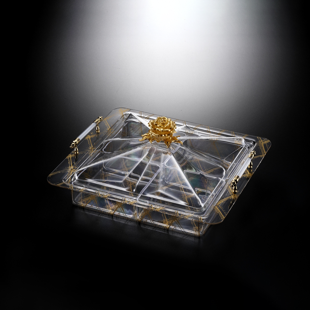 طقم تقديم أكريليك  مع 4 أوعية - ذهبي