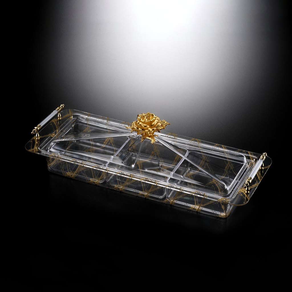 Vague Acrylic Serving Set with 3 Bowls - Gold