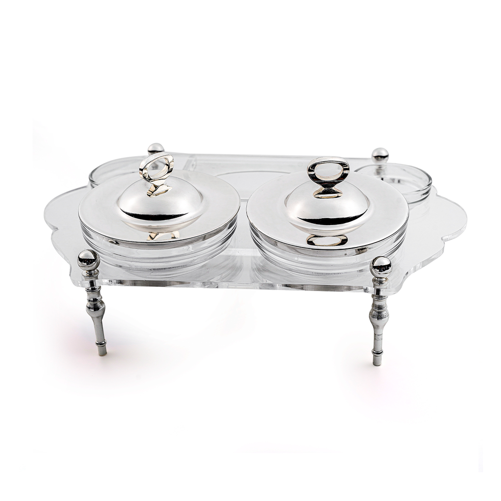 Vague 6 Pieces Silver & Clear Date Bowl Serving Set