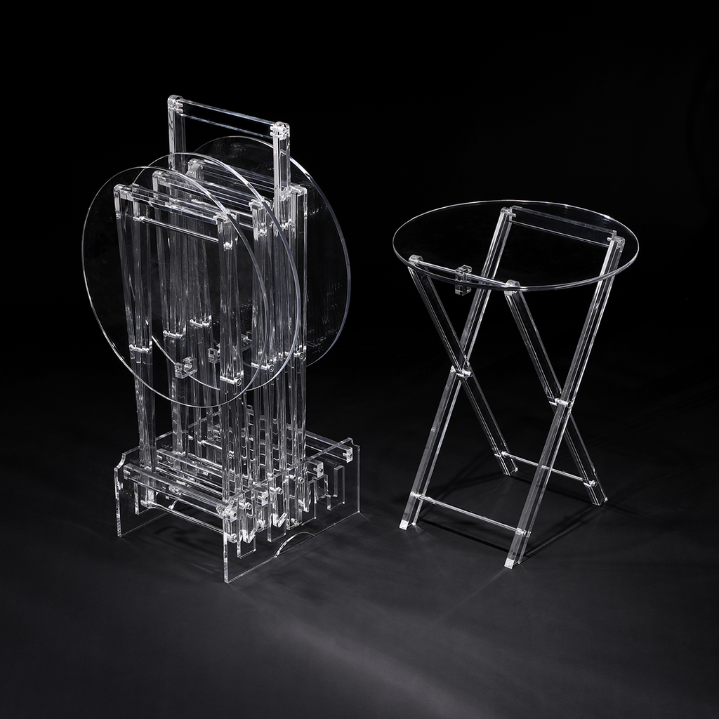 مجموعة طاولات قهوة دائرية من الأكريليك مع حامل