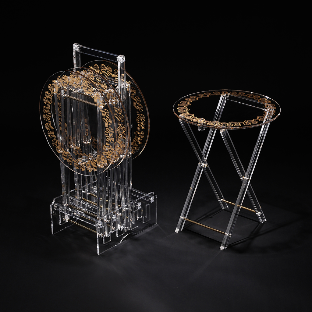Vague Acrylic 4 Round Coffee Tables with Stand Set Hearts Printing