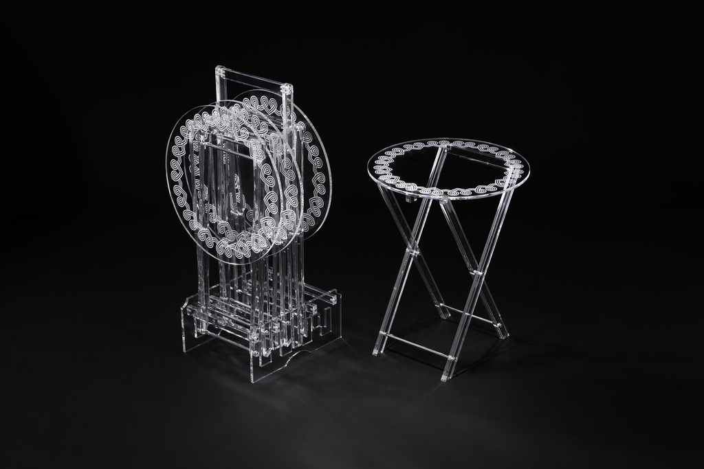 Vague Acrylic 4 Round Coffee Tables with Stand Set Hearts Printing