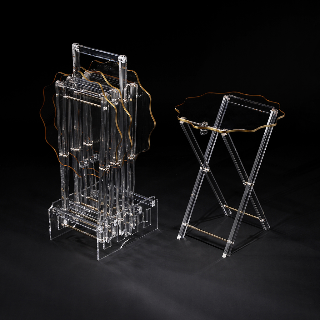 Vague Acrylic 4 Star Coffee Tables with Stand Set