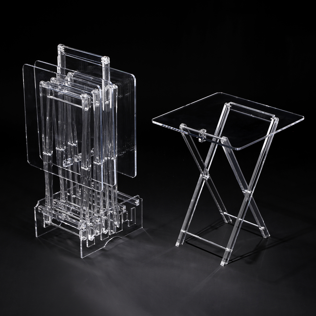 Vague Acrylic 4 Square Coffee Tables with Stand Set
