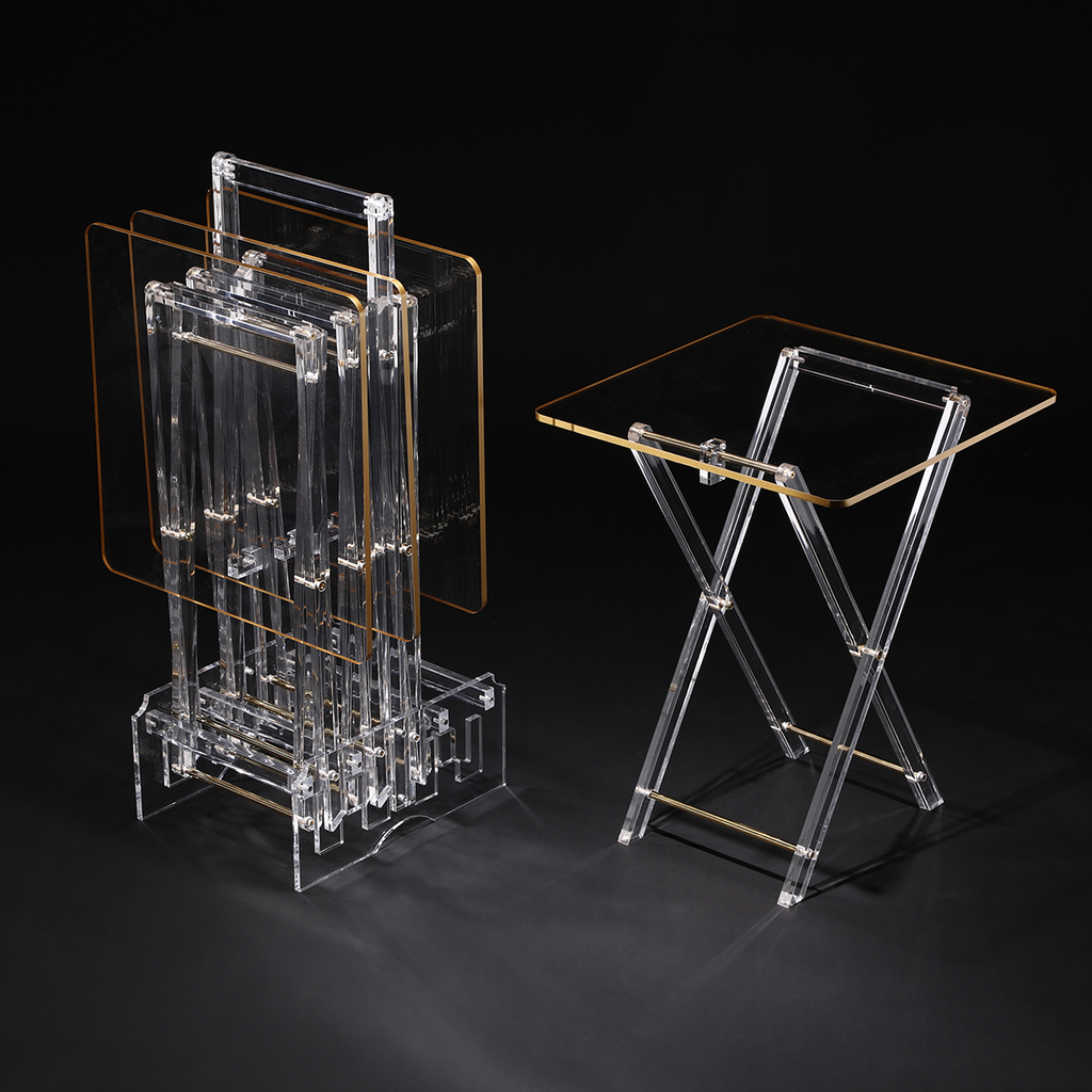 Vague Acrylic 4 Square Coffee Tables with Stand Set