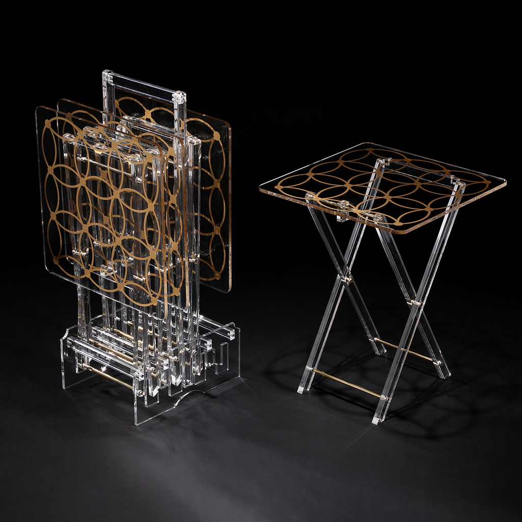 طاولات قهوة مربعة من الأكريليك  مع حامل دائري مطبوع عليه 4 قطع