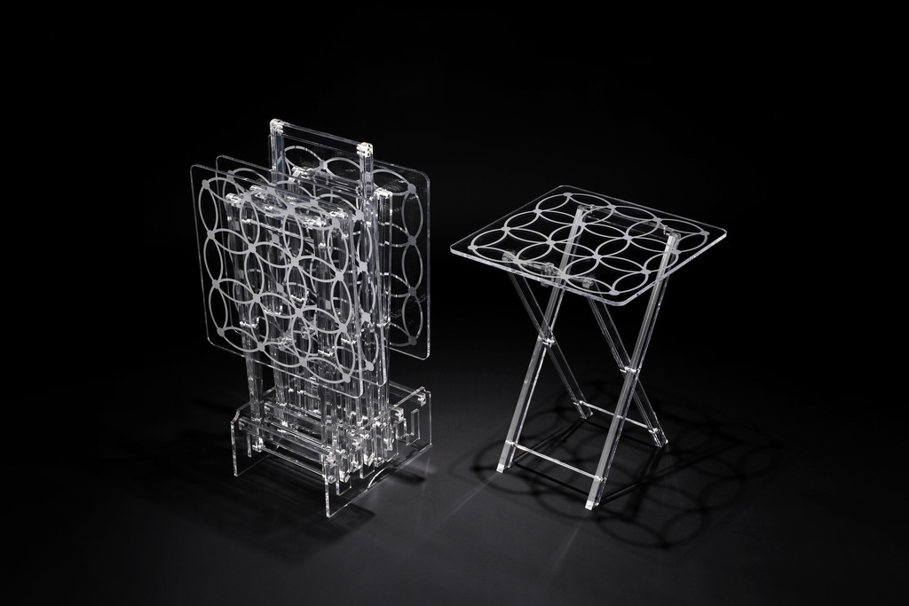 Vague Square 4 Pcs Table Set with Silver Printing 40 cm x H50 cm/8 mm