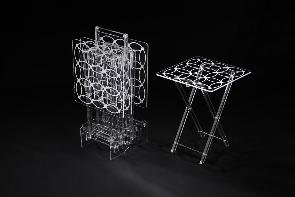 Vague Acrylic 4 Square Coffee Tables with Stand Set Circles Printing