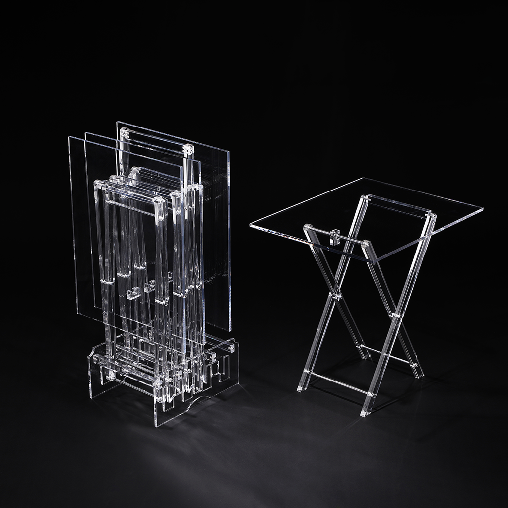 Vague Acrylic 4 Rectangular Coffee Tables with Stand Set