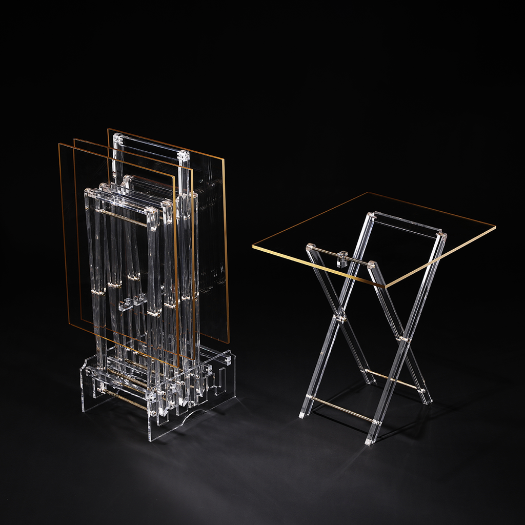 Vague Acrylic 4 Rectangular Coffee Tables with Stand Set