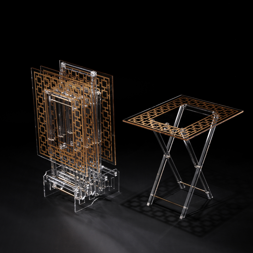 Vague Acrylic 4 Rectangular Coffee Tables with Stand Set Geometric Printing