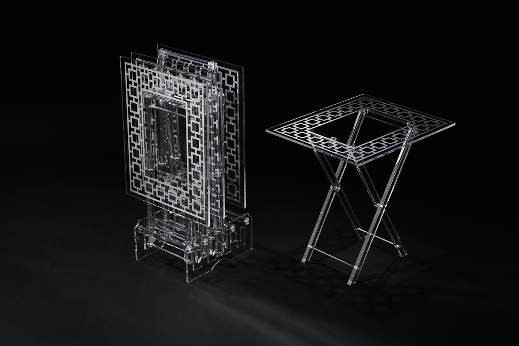 Vague Rectangular 4 Pcs Table Set with Silver Printing