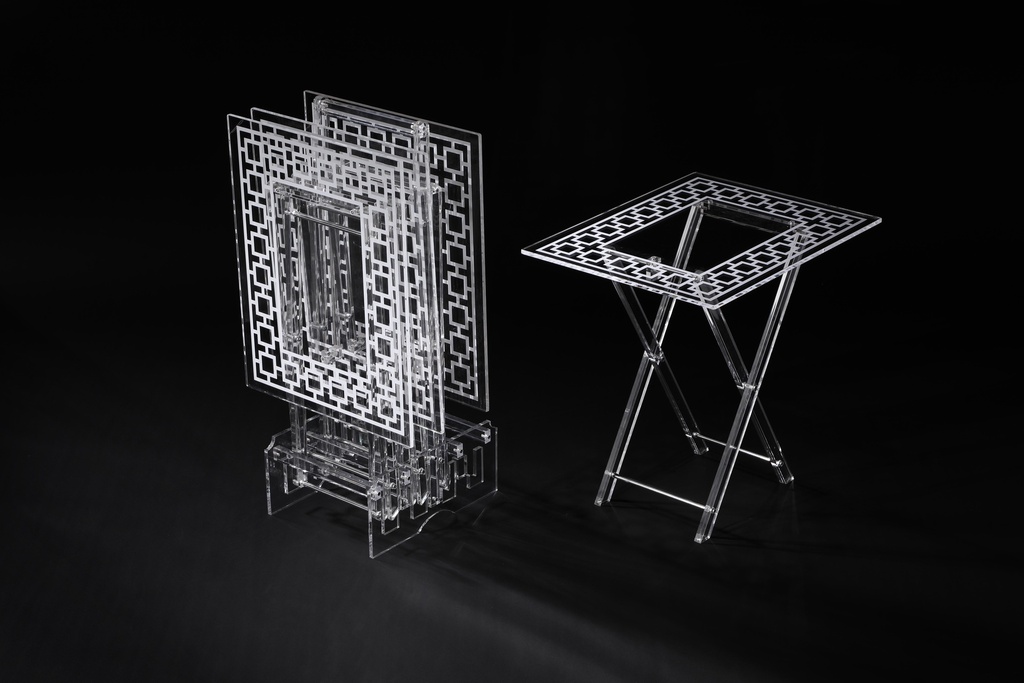 Vague Acrylic 4 Rectangular Coffee Tables with Stand Set Geometric Printing
