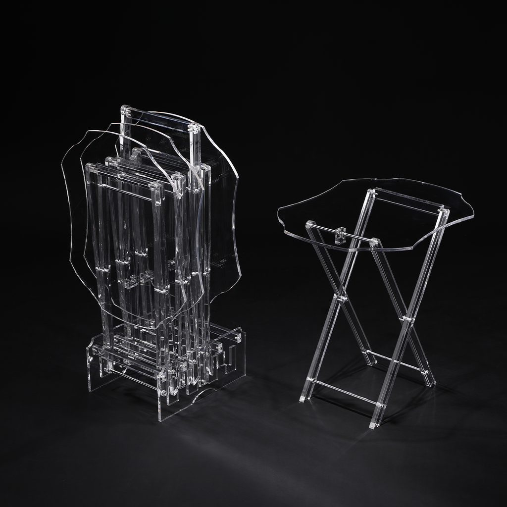 Vague Acrylic 4 Wavy Rectangular Coffee Tables with Stand Set