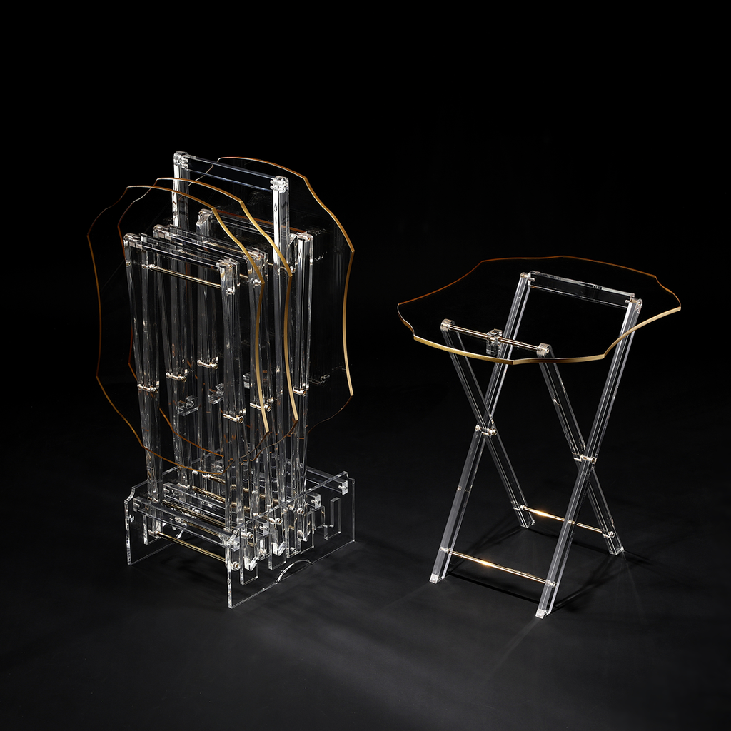 Vague Acrylic 4 Wavy Rectangular Coffee Tables with Stand Set