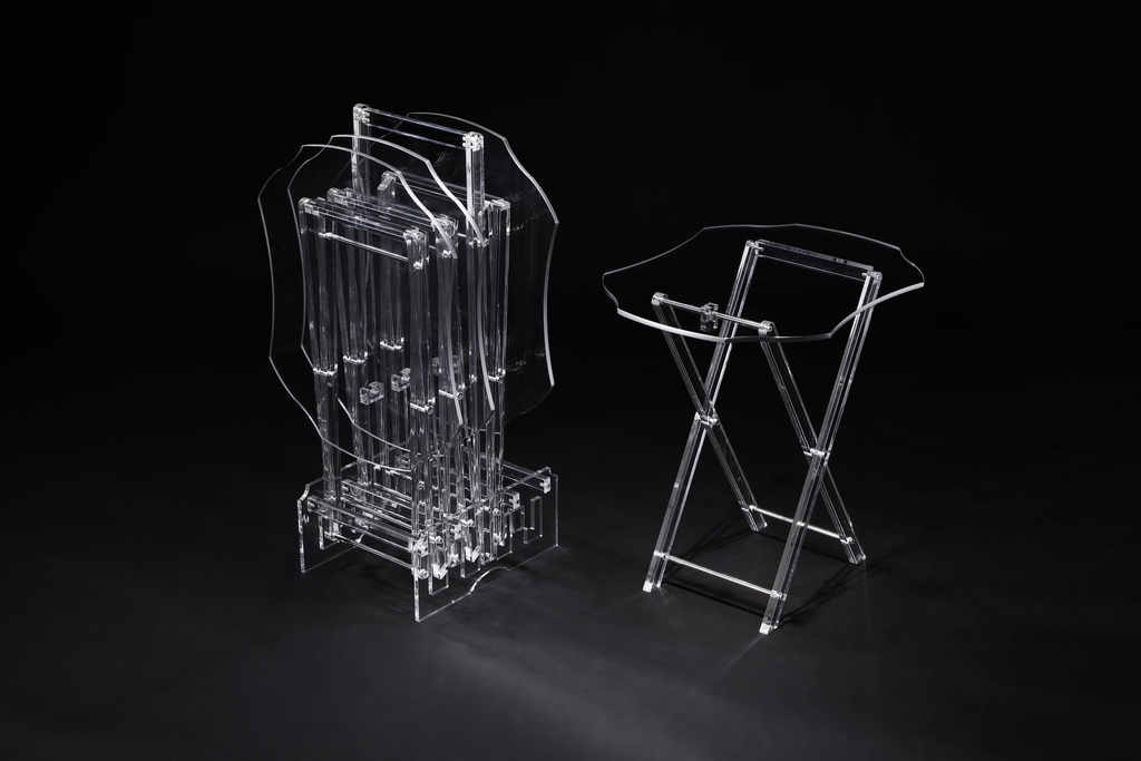 Vague Acrylic 4 Wavy Rectangular Coffee Tables with Stand Set