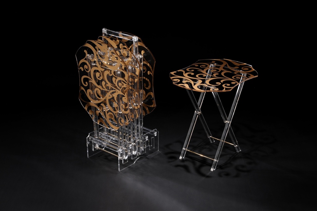 Vague Acrylic 4 Wavy Rectangular Coffee Tables with Stand Set Palm Sides Printing