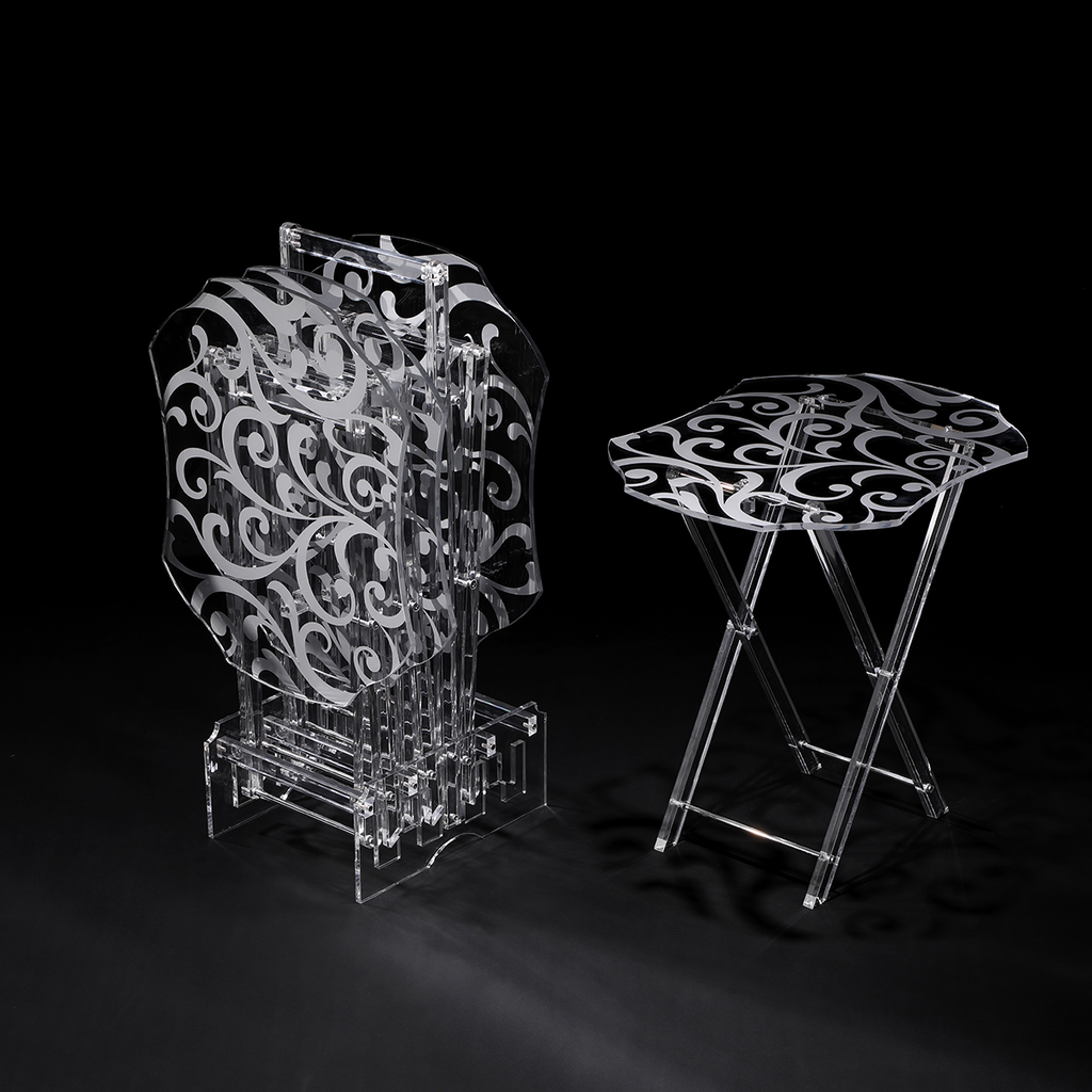 Vague Wavy Rectangular 4 Pcs Table Set with Silver Printing