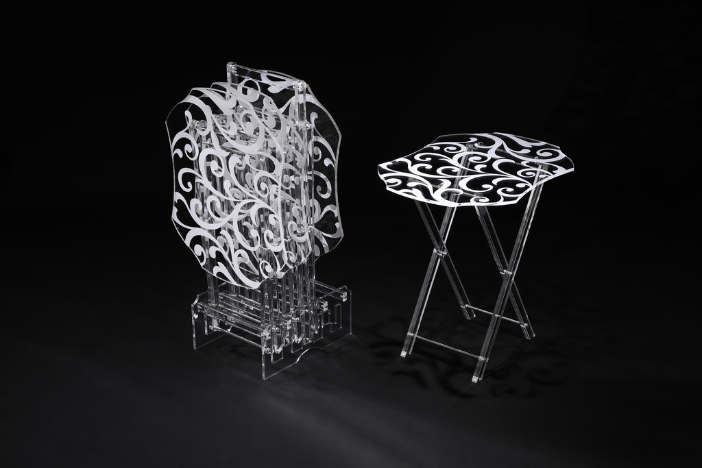 Vague Acrylic 4 Wavy Rectangular Coffee Tables with Stand Set Palm Sides Printing