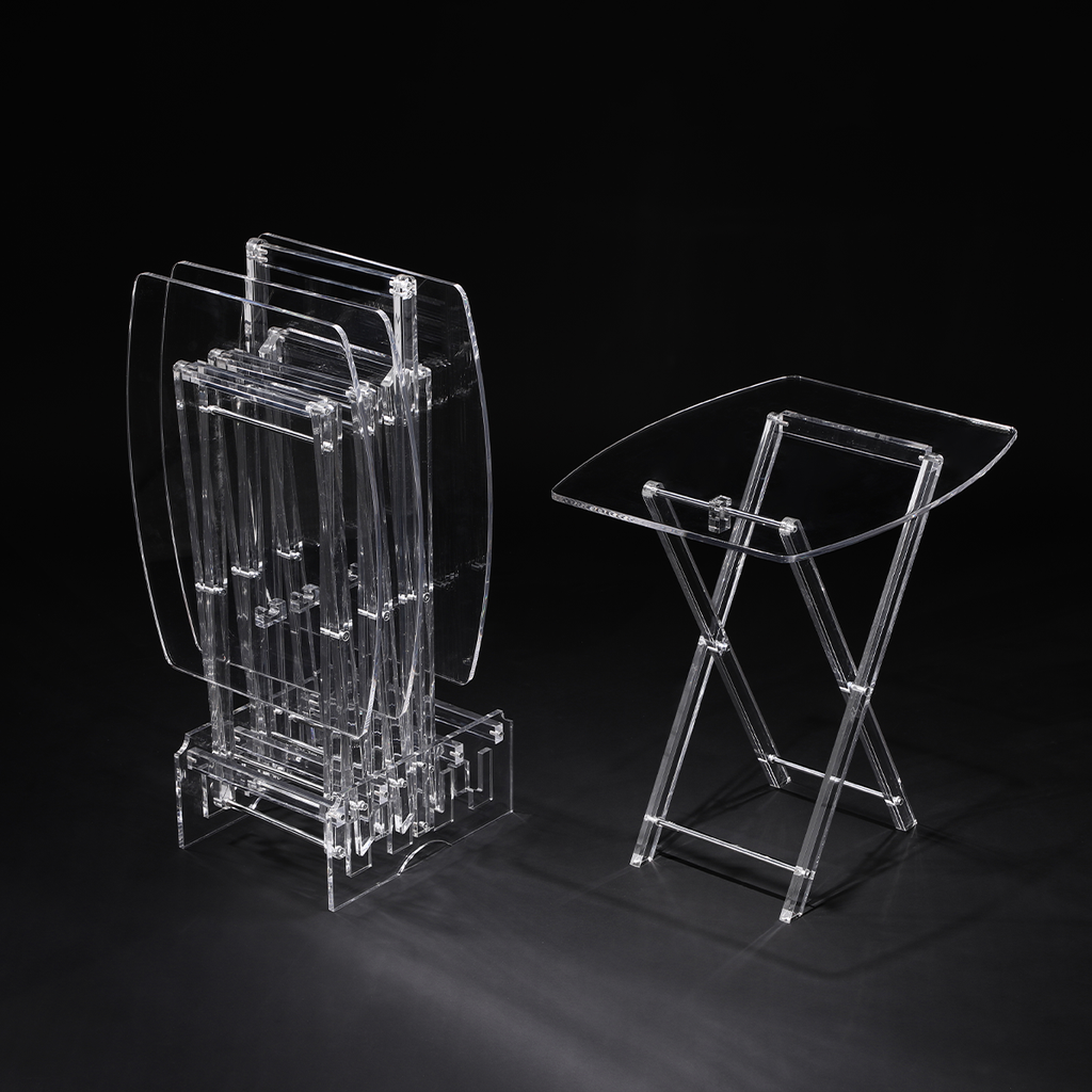 Vague Acrylic 4 Oval Rectangular Coffee Tables with Stand Set