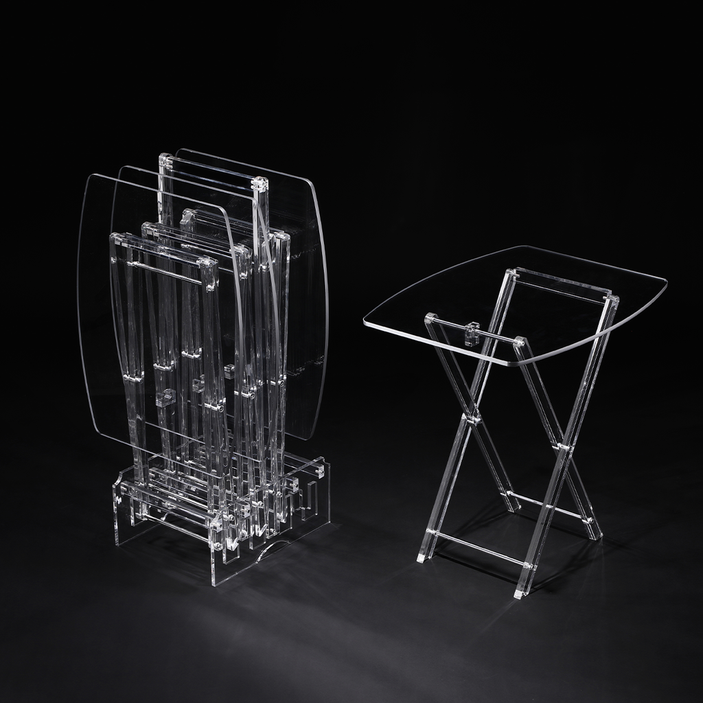 Vague Acrylic 4 Oval Rectangular Coffee Tables with Stand Set