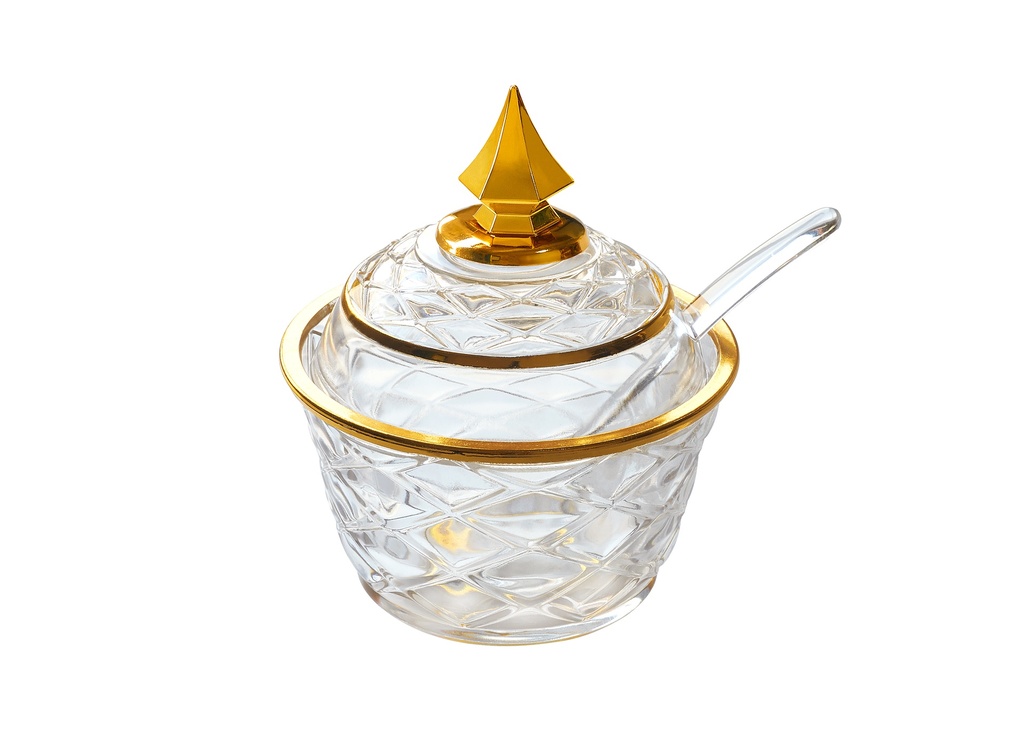 Vague Acrylic Transparent & Golden Sugar Pot with Spoon Dia: 10 cm Tog Design