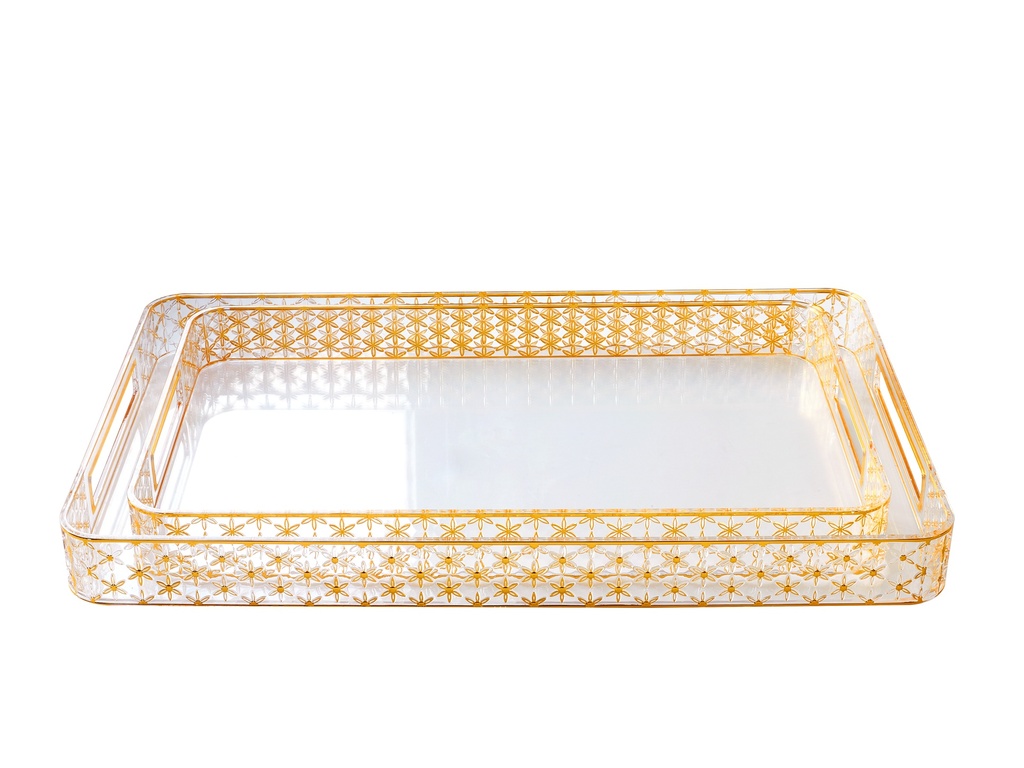 Vague Acrylic Transparent & Golden 2 Pieces Rectangular Tray Set 47.5 cm x 29 cm and 54.5 cm x 34 cm Daisy Deisgn