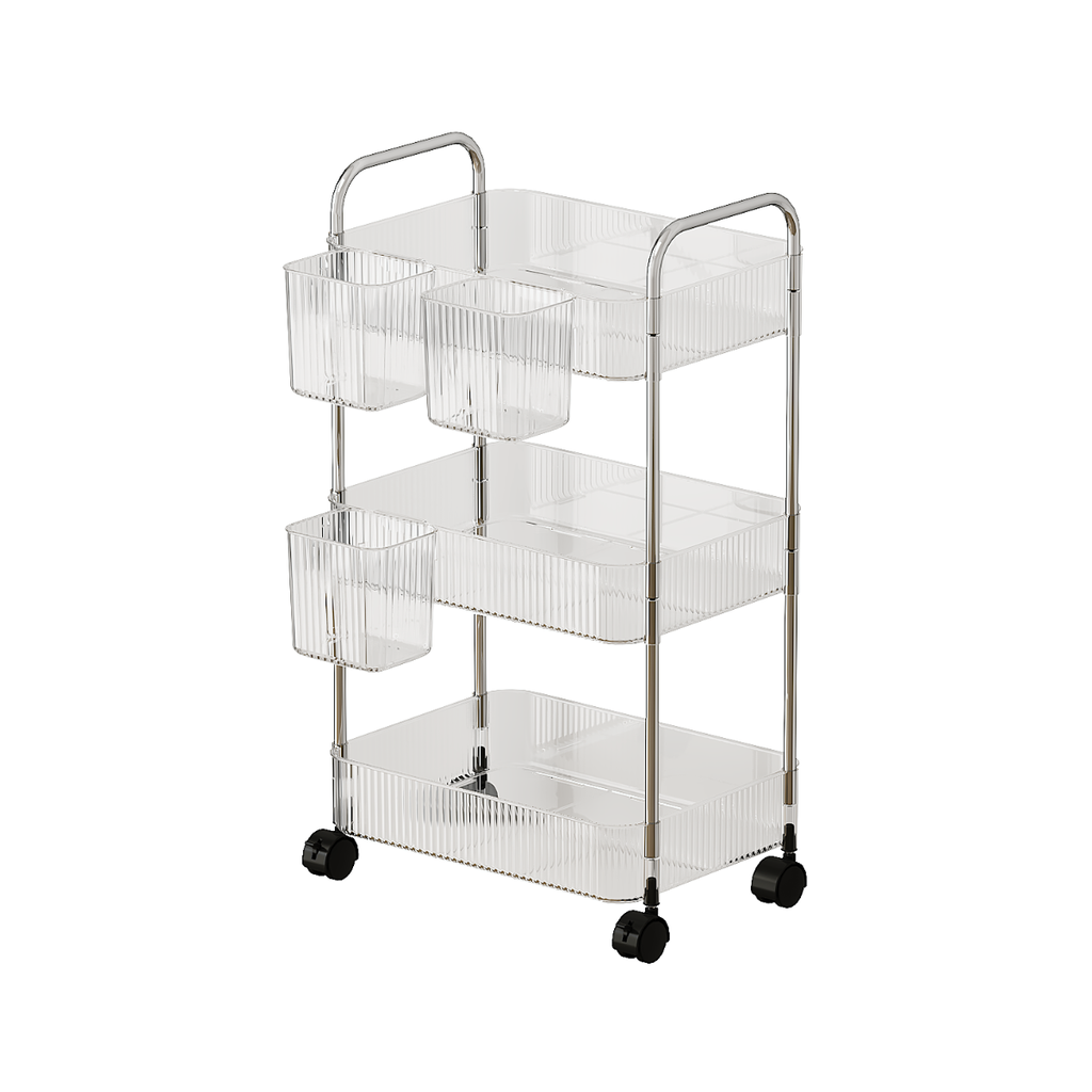 Vague 3 Tier Transparent Trolley Cart with 3 Baskets 40 cm x 28.5 cm x 69.7 cm