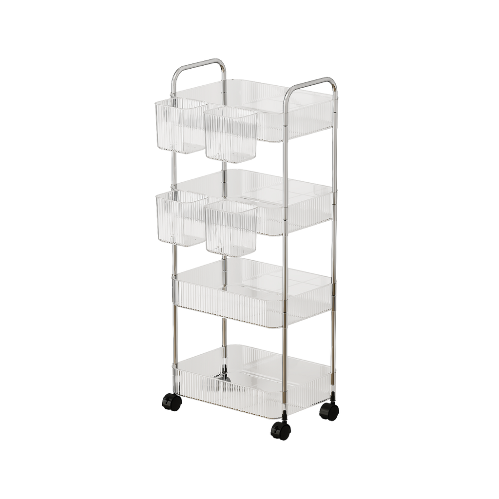 Vague 4 Tier Transparent Trolley Cart with 4 Baskets 40 cm x 28.5 cm x 95 cm