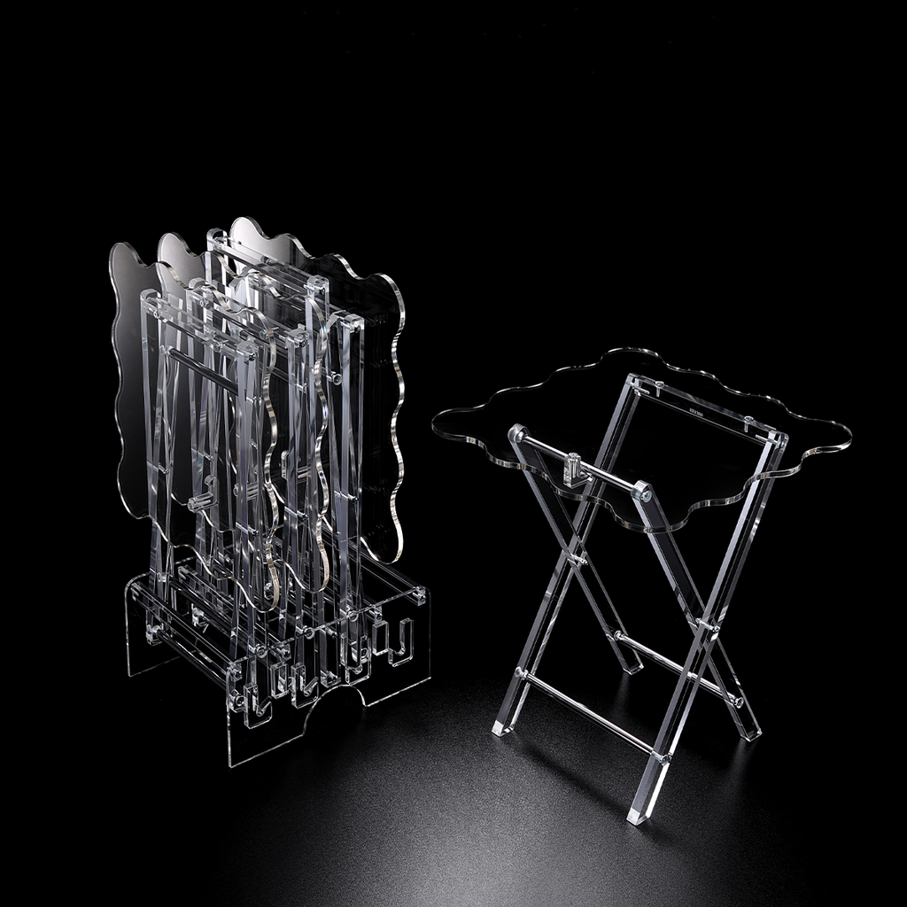 Vague Acrylic 4 Square Coffee Tables with Stand Set Classic Wave Design