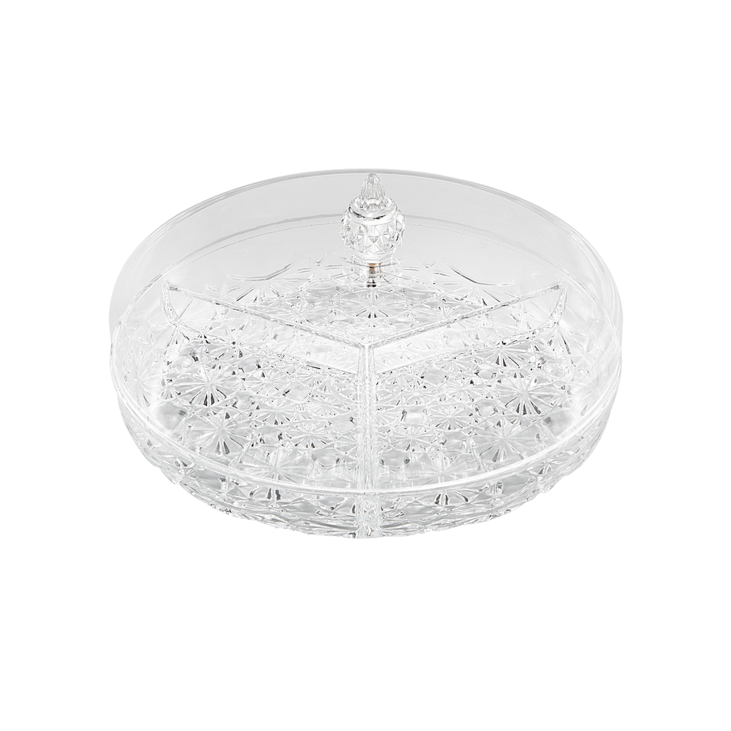 Vague Round Acrylic Candy Box With 3 Partition 10''