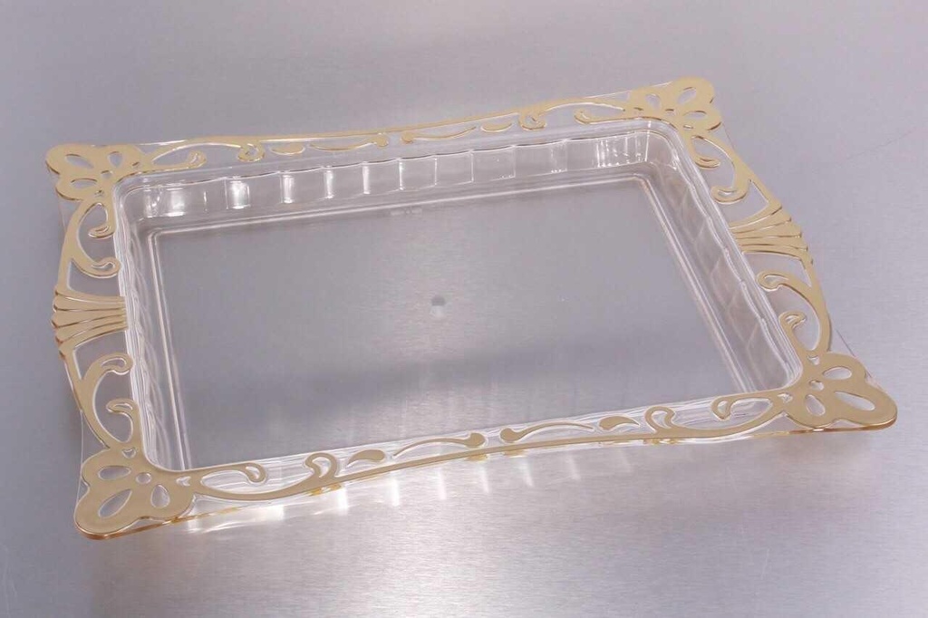 Vague Acrylic Small Tray Carving Design Gold