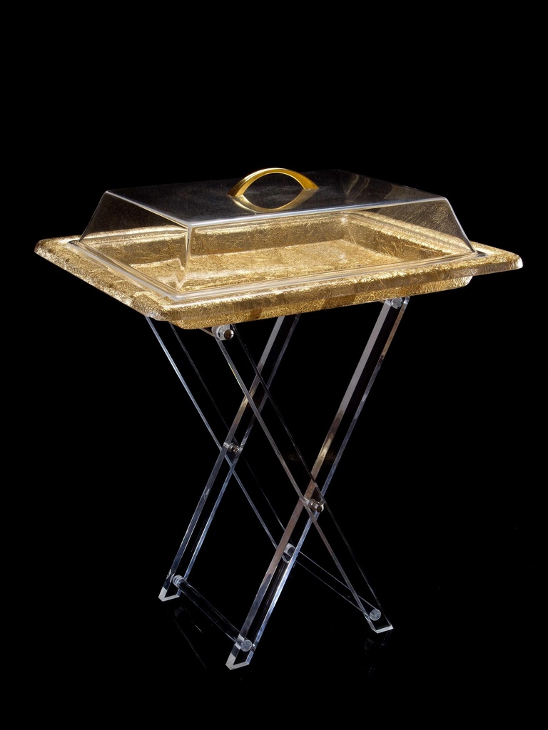 Vague Golden Acrylic Serving Table with Cover Italian Design