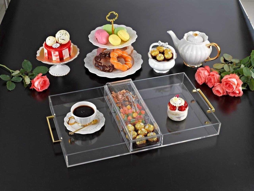Vague Acrylic Serving Tray with 3 Covered Compartment 59.7 cm