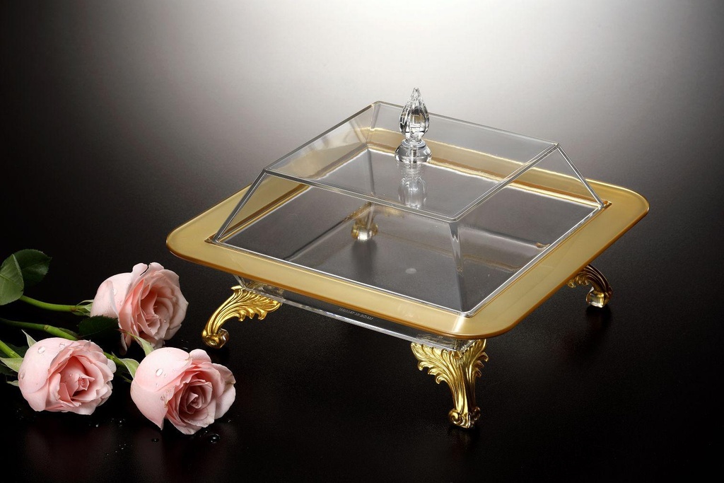 Vague Acrylic Footed Square Server Gold 36 cm