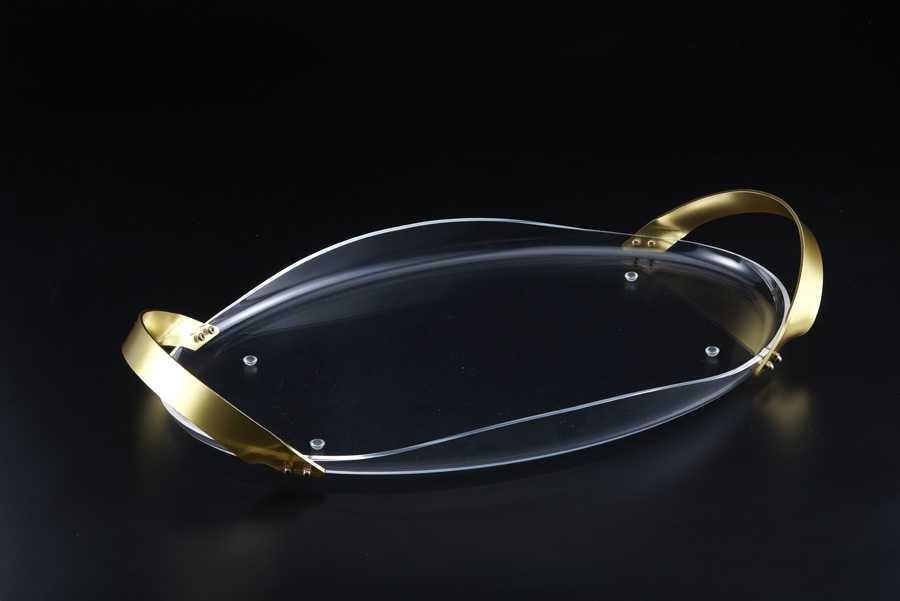 Vague Acrylic Serving Tray 59 cm Gold Handle