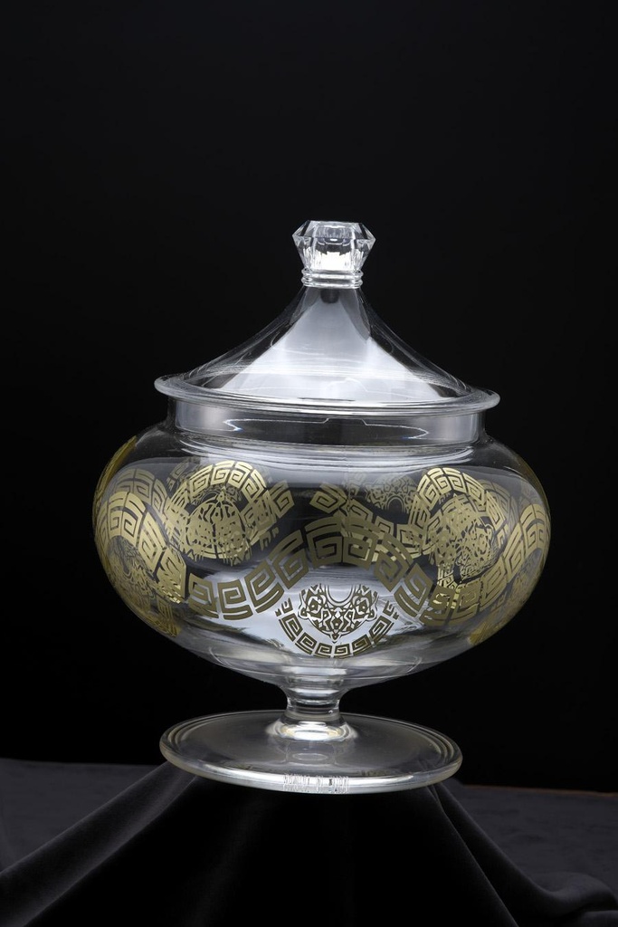 صندوق حلوى تاج أكريليك  كبير مطبوع باللون الذهبي