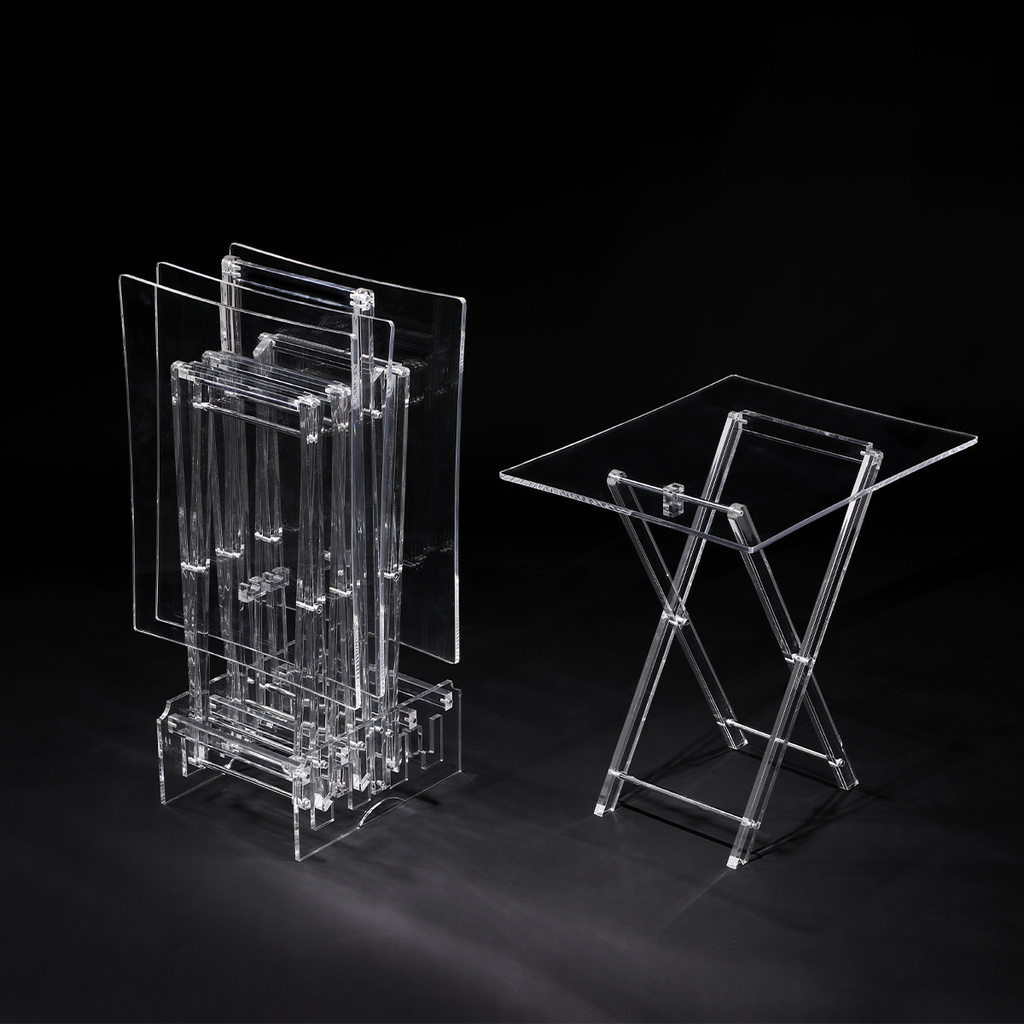 Vague Acrylic 4 Curved Rectangular Coffee Tables with Stand Set