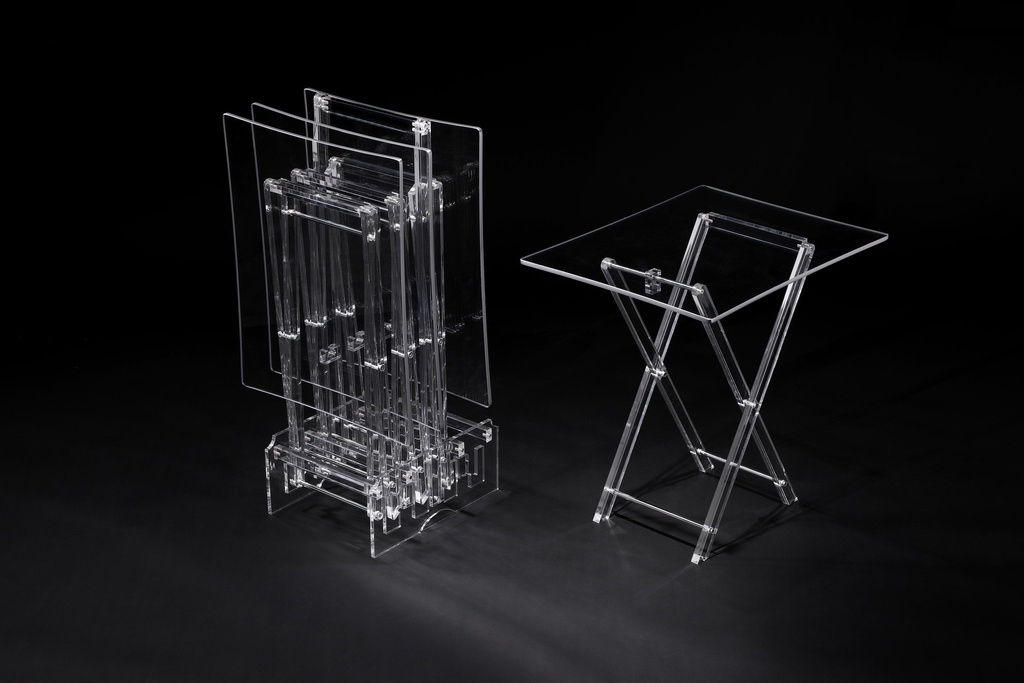 Vague Acrylic 4 Curved Rectangular Coffee Tables with Stand Set