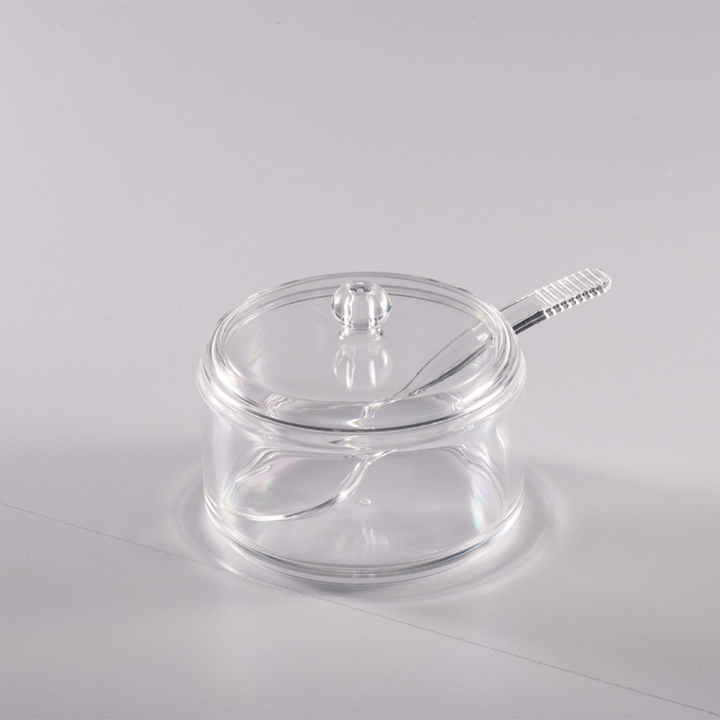 Vague Round Acrylic Serving Suger Pot with Spoon