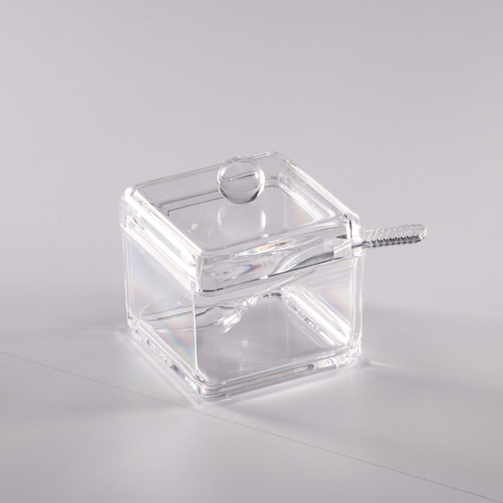 Vague Square Acrylic Serving Suger Pot with Spoon